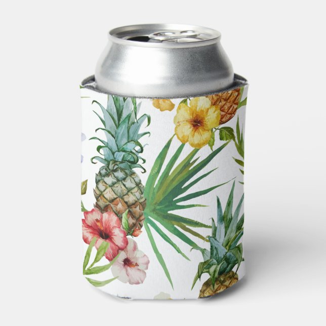 Enfriador De Latas Tema tropical hawaiano acuarela patrón de piña (Lata Anverso)