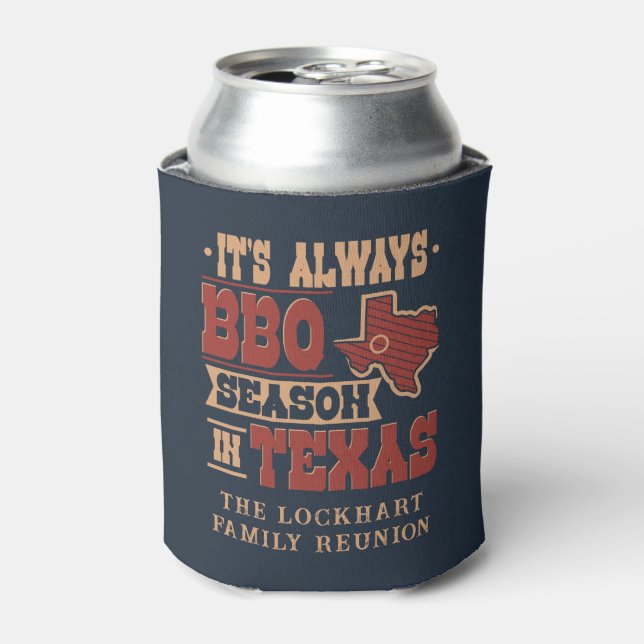 Enfriador De Latas Temporada de barbacoa en Texas para Personalizado  (Lata Anverso)