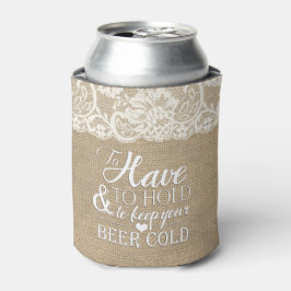 Enfriador De Latas Tener y sostener el Monograma de Burlap Lace