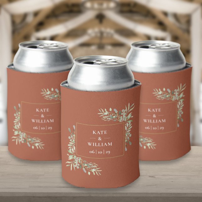 Enfriador De Latas Terracotta Boda Greenery Foliage Refrigerador de b (Terracotta Wedding Greenery Foliage Can Cooler)