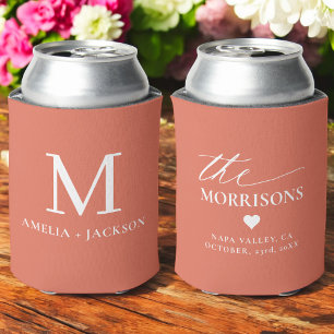Enfriador De Latas Terracotta Wedding Favor Monograma Nombre Corazón