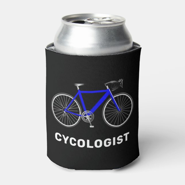 Enfriador De Latas Texto del cicólogo y bicicleta azul (Lata Anverso)