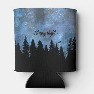 Enfriador De Latas Texto personalizado bosque de pinos noche