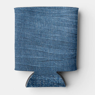 Enfriador De Latas Textura de Denim Azul: Jeans Clásicos.