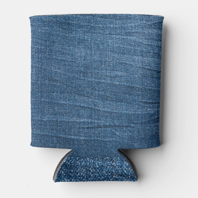 Enfriador De Latas Textura de Denim Azul: Jeans Clásicos. (Anverso)