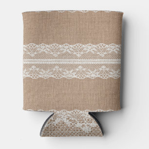 Enfriador De Latas Textura de encaje blanco-negro de Burlap marrón
