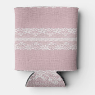 Enfriador De Latas Textura de encaje blanco rosado Pastel
