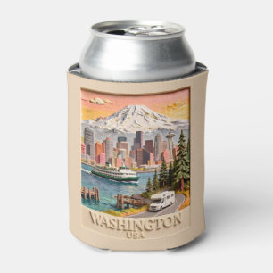 Enfriador De Latas Textura de la silueta de la ciudad de Seattle, Was
