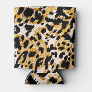 Enfriador De Latas Textura de leopardo: patrón barroco dorado.