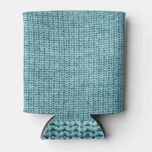 Enfriador De Latas Textura de suéter de punto de invierno turquesa.