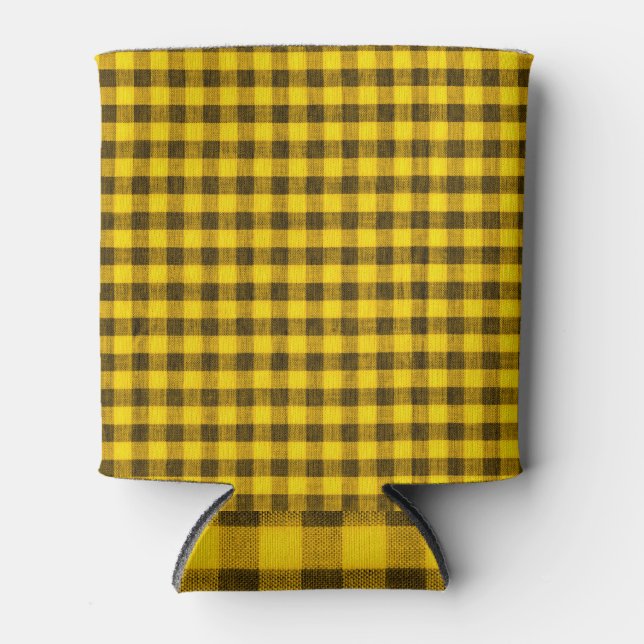 Enfriador De Latas Textura de tela de Gingham amarillo (Anverso)