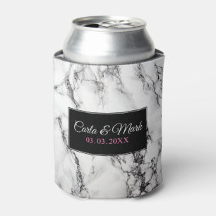 Enfriador De Latas Textura monogramada de mármol blanco