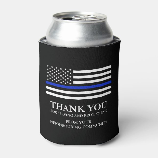 Enfriador De Latas Thin Blue Line Personalizado Patriotic Gracias (Lata Anverso)