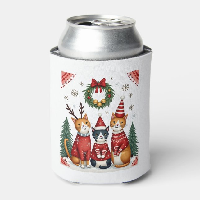 Enfriador De Latas Three Cat Funny Christmas Cat Ugly Xmas Sweater Me (Lata Anverso)
