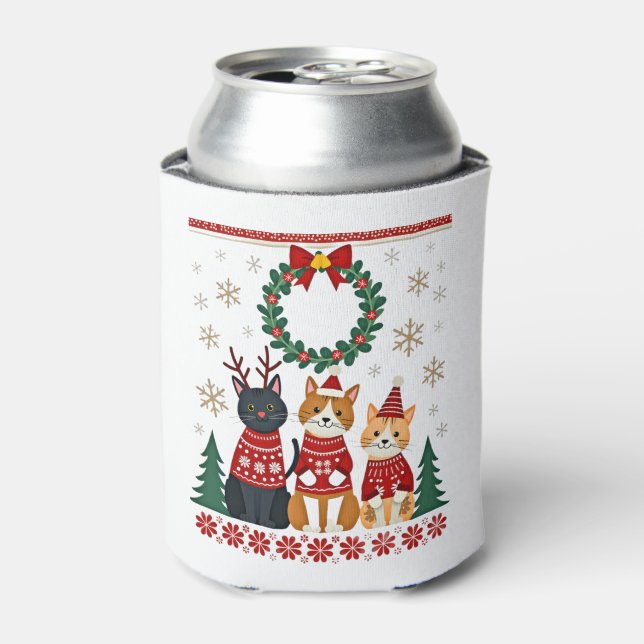 Enfriador De Latas Three Cat Funny Christmas Cat Ugly Xmas Sweater Me (Lata Anverso)