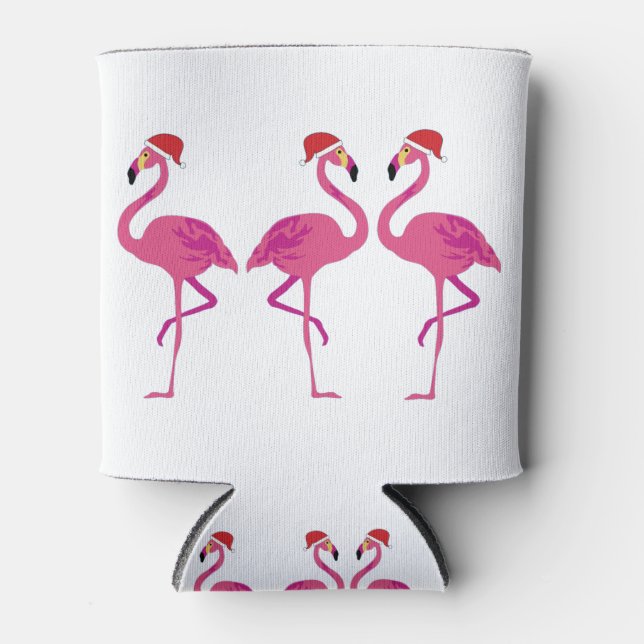 Enfriador De Latas Three Christmas Flamingos (Anverso)