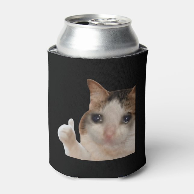 Enfriador De Latas Thumbup Ok Cat Meme Doble cara Negro (Lata Anverso)
