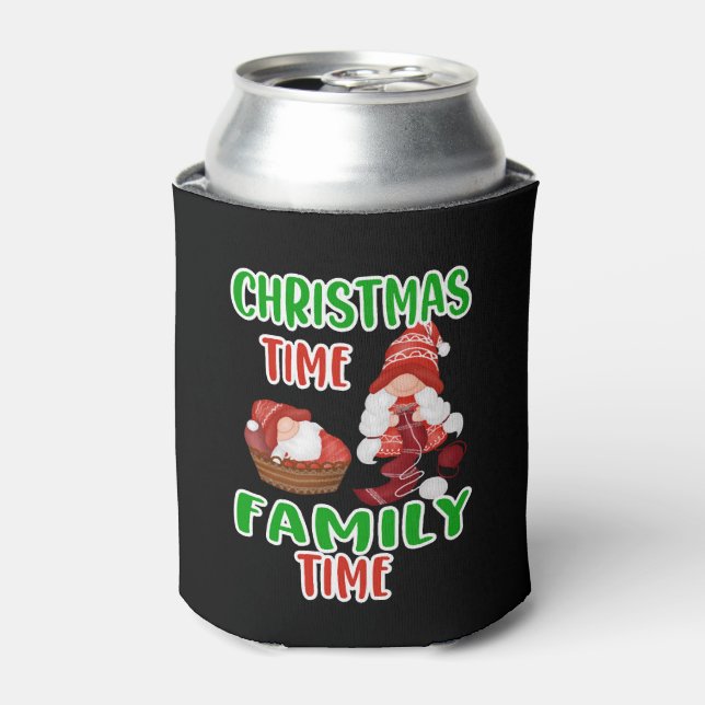 Enfriador De Latas Tiempo de navidad Tiempo de familia, diseño de fam (Lata Anverso)