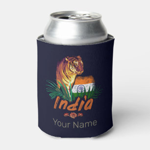 Enfriador De Latas Tigre de la India con bandera retro Lotus souvenir