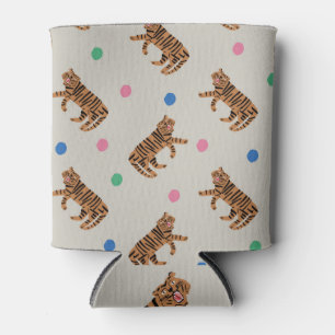 Enfriador De Latas Tigre dibujado a mano, puntos de polka: patrón vib