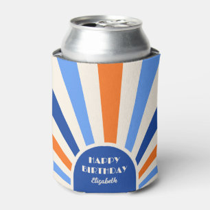 Enfriador De Latas Tipografía de arco de sol retro cumpleaños azul