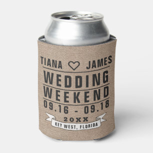 Enfriador De Latas Tipografía de fin de semana boda   Estilo Burlap
