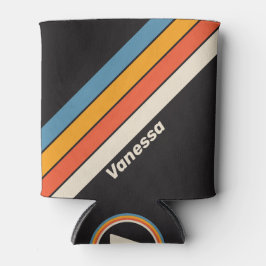 Enfriador De Latas Tiras de arcoiris oscuro retro vintage con nombre