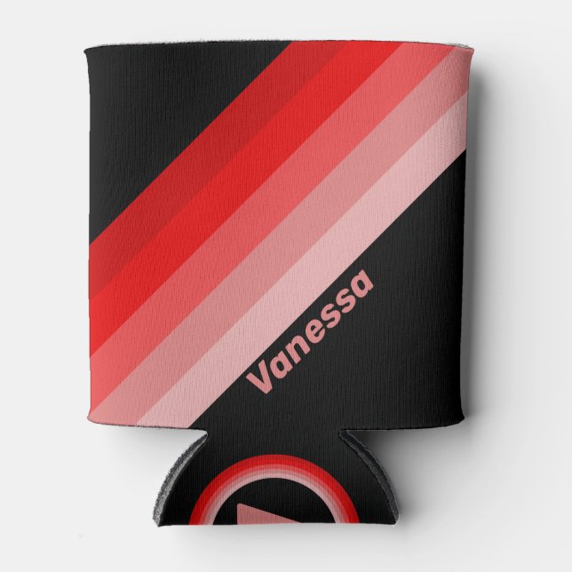 Enfriador De Latas Tiras de moda de Crimson con nombre (Anverso)