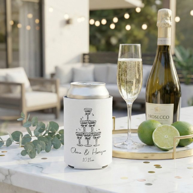 Enfriador De Latas Torre de champán Doodle Nombre personalizado Boda (Subido por el creador)