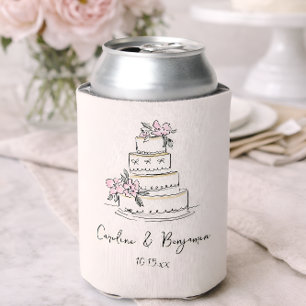 Enfriador De Latas Torta de boda de crema rosada con garabatos a mano