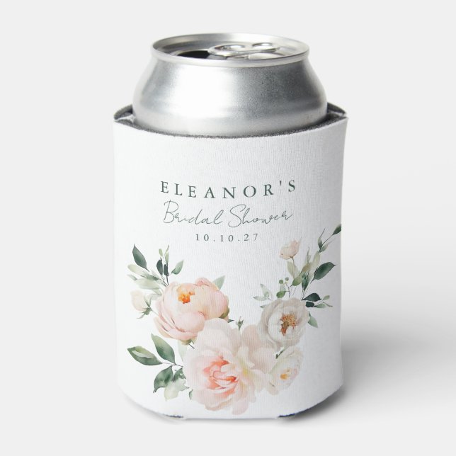 Enfriador De Latas Torta Nupcial de Rosa Claro con Peonía Floral Acua (Lata Anverso)