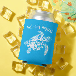 Enfriador De Latas Tortuga hawaiana-aliada tropical-azul