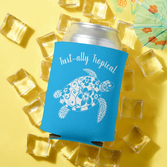 Enfriador De Latas Tortuga hawaiana-aliada tropical-azul (Verano in situ)