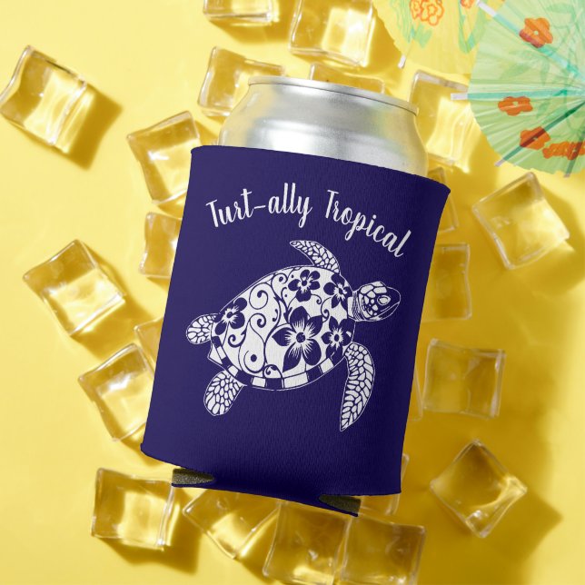 Enfriador De Latas Tortuga hawaiana-aliada tropical-azul (Verano in situ)