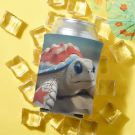 ENFRIADOR DE LATAS TORTUGA Y FLORES AZULES BLANCOS Y PATRIOTAS