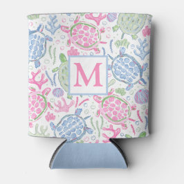 Enfriador De Latas Tortugas marinas de acuarela Monograma oceánico