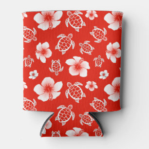 Enfriador De Latas Tortugas rojas hawaianas e hibiscus