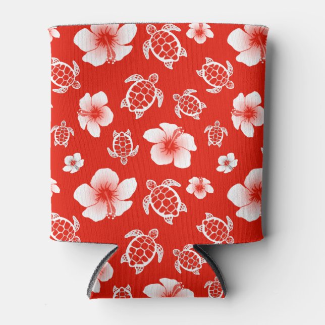 Enfriador De Latas Tortugas rojas hawaianas e hibiscus (Anverso)