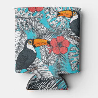 Enfriador De Latas Toucan tropical: Patrón de hojas de palma
