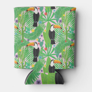 Enfriador De Latas Toucanes tropicales, cactus, sin fisuras dibujadas