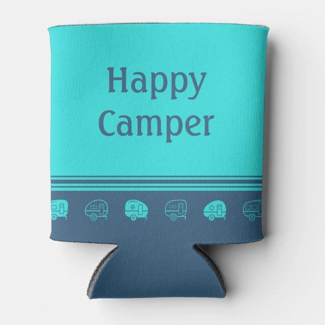 Enfriador De Latas Trailers de RV Cuto Retro Felices Campers Azul y V (Anverso)