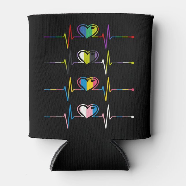 Enfriador De Latas Transgender Pansexual Non Binary Flag Heartbeat (Anverso)