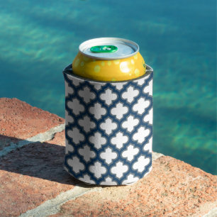 Enfriador De Latas Trellis azul blanco y naval, Entramado, Quatrefoil