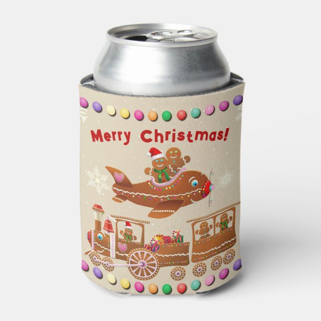 Enfriador De Latas Tren Y Avión De Xmas De Gingerbread (Lata Anverso)