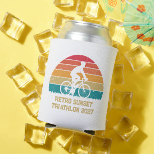 Enfriador De Latas Triatlón personalizado de ciclismo retro atardecer