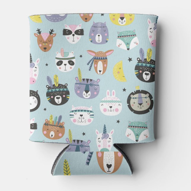 Enfriador De Latas Tribal de animales salvajes: Patrón Boho (Anverso)