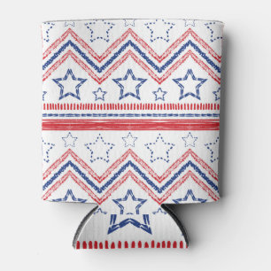 Enfriador De Latas Tribal patriótica azul rojo, símbolos estadouniden