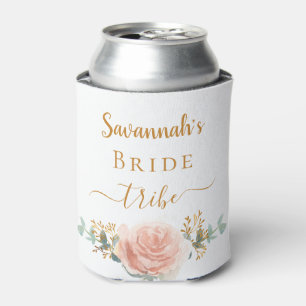 Enfriador De Latas Tribu de la novia rosa oro floral eucalipto verde