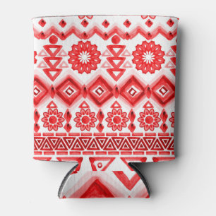 Enfriador De Latas Tribus rojas, acuarela, patrón étnico.