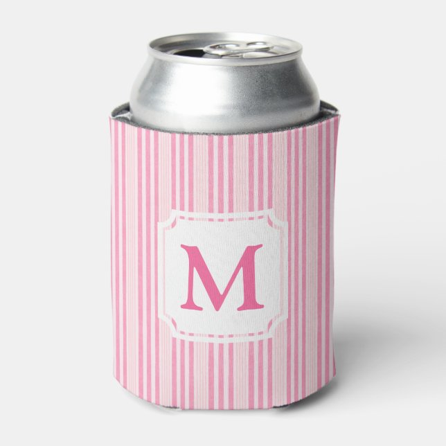Enfriador De Latas Triple banda rosa | Monograma Cabana (Lata Anverso)